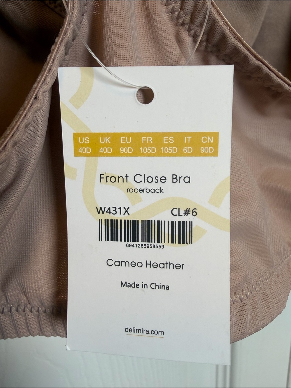Delimira Front Close Racerback Underwire Bra 40D Cameo Heather NWT - Picture 4 of 7